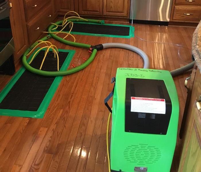 Kitchen with wood floor and drying mats